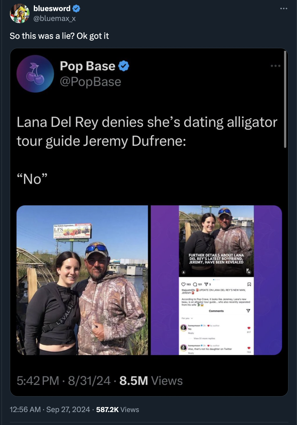 17 Tweets Reacting to Lana Del Rey's Wedding to Alligator Tour Guide Jeremy Dufrene